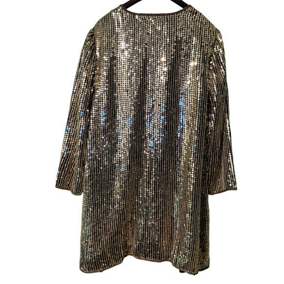Vintage Jewel Queen Beaded Sequin Gold & Black Open Front Jacket Silk Large - Picture 3 of 13